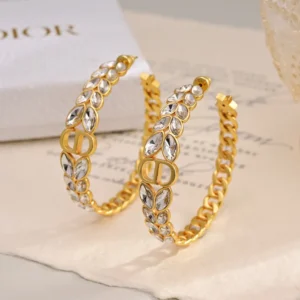 Dior Women 30 Montaigne Prestige Hoop Earrings Gold-Finish Metal and Silver-Tone Crystals