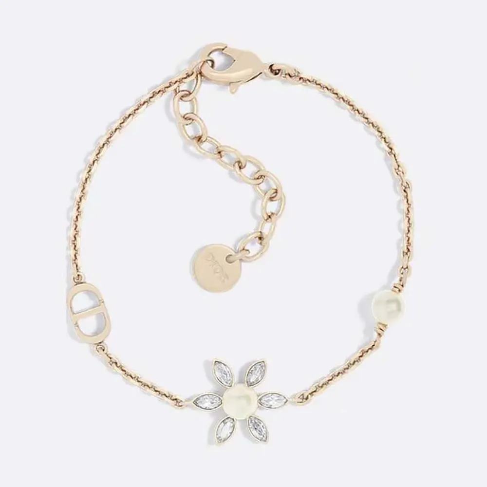 Dior Women Bloom in Dior Bracelet Gold-Finish Metal with White Resin Pearls and Silver-Tone Crystals 1 Dior Women Bloom in Dior Bracelet Gold-Finish Metal with White Resin Pearls and Silver-Tone Crystals