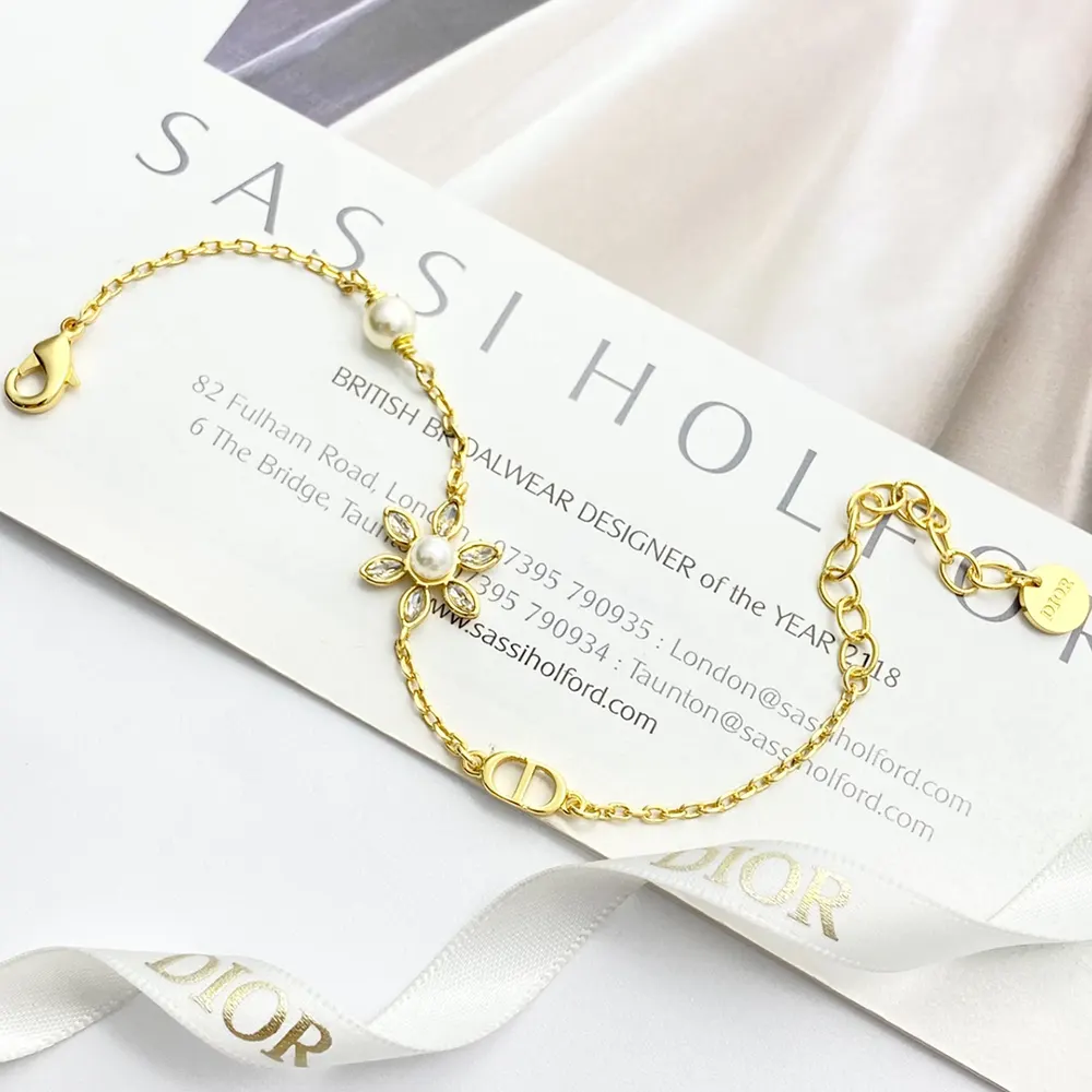 Dior Women Bloom in Dior Bracelet Gold-Finish Metal with White Resin Pearls and Silver-Tone Crystals 2 Dior Women Bloom in Dior Bracelet Gold-Finish Metal with White Resin Pearls and Silver-Tone Crystals