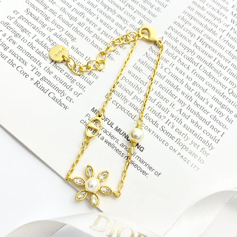 Dior Women Bloom in Dior Bracelet Gold-Finish Metal with White Resin Pearls and Silver-Tone Crystals 5 Dior Women Bloom in Dior Bracelet Gold-Finish Metal with White Resin Pearls and Silver-Tone Crystals