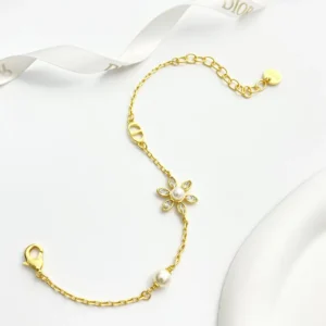 Dior Women Bloom in Dior Bracelet Gold-Finish Metal with White Resin Pearls and Silver-Tone Crystals