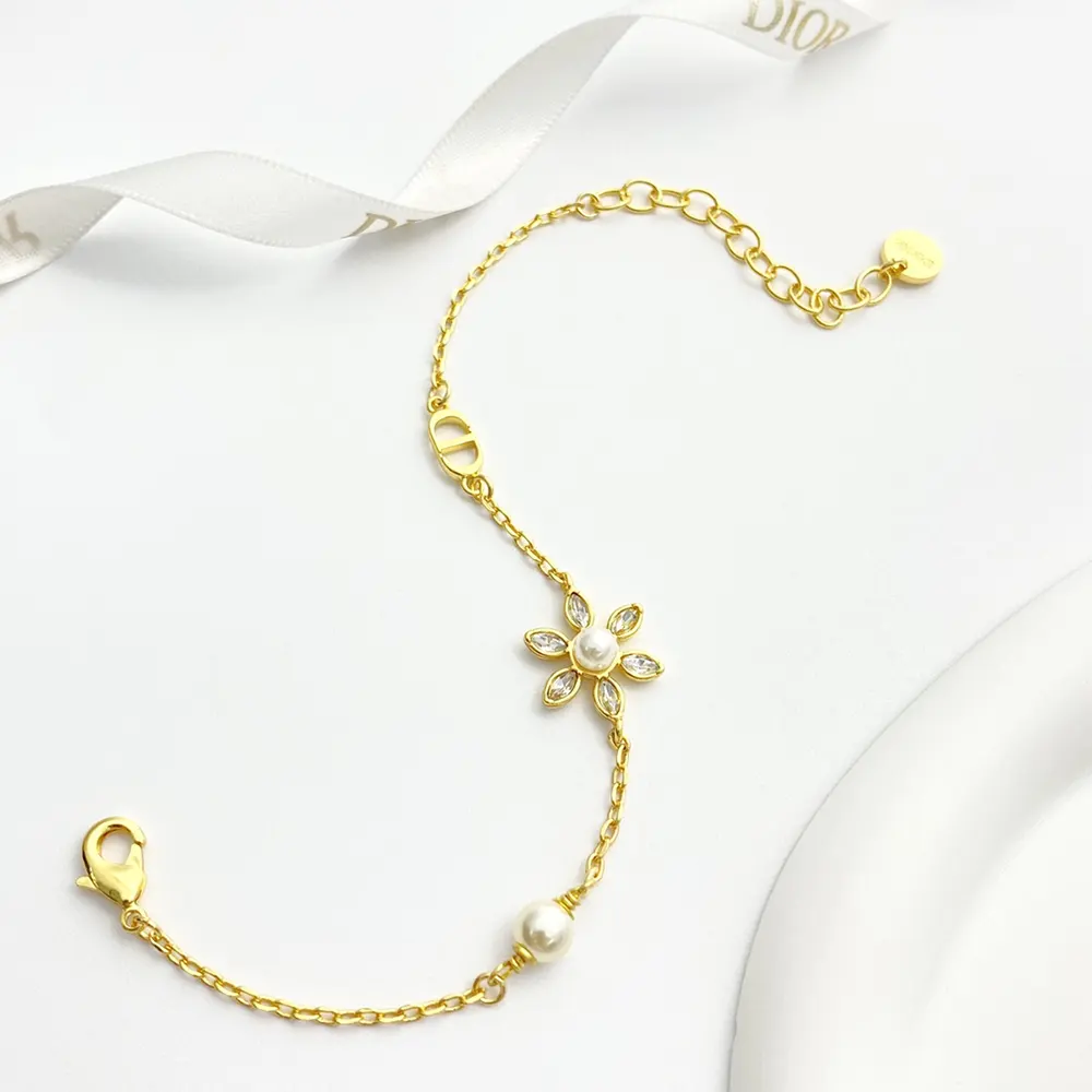 Dior Women Bloom in Dior Bracelet Gold-Finish Metal with White Resin Pearls and Silver-Tone Crystals 3 Dior Women Bloom in Dior Bracelet Gold-Finish Metal with White Resin Pearls and Silver-Tone Crystals