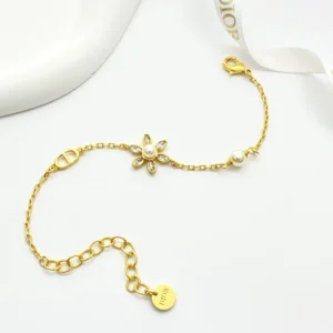 Dior Women Bloom in Dior Bracelet Gold-Finish Metal with White Resin Pearls and Silver-Tone Crystals