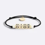 Dior Women D-Dice Bracelet Black Cotton and Lacquer with Gold-Finish Metal and White Resin Pearls
