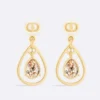 Dior Women D-Drop Earrings Gold-Finish Metal with White Resin Pearls and Champagne Crystals