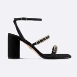 Dior Women Diorissime Heeled Sandal Black Suede Goatskin and Silver-Tone Strass