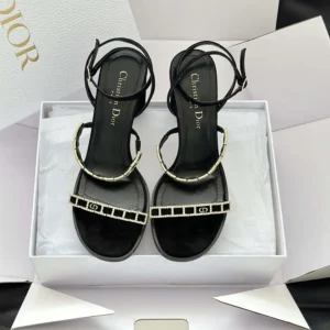 Dior Women Diorissime Heeled Sandal Black Suede Goatskin and Silver-Tone Strass