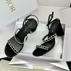 Dior Women Diorissime Heeled Sandal Black Suede Goatskin and Silver-Tone Strass