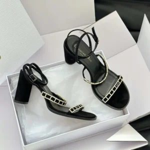 Dior Women Diorissime Heeled Sandal Black Suede Goatskin and Silver-Tone Strass