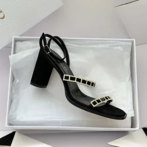 Dior Women Diorissime Heeled Sandal Black Suede Goatskin and Silver-Tone Strass