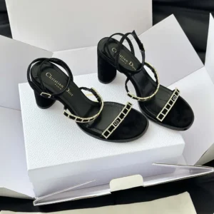 Dior Women Diorissime Heeled Sandal Black Suede Goatskin and Silver-Tone Strass