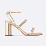 Dior Women Diorissime Heeled Sandal Gold-Tone Laminated Lambskin and Silver-Tone Strass