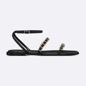 Dior Women Diorissime Sandal Black Suede Goatskin and Silver-Tone Strass