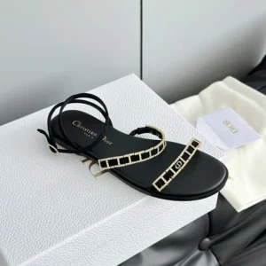 Dior Women Diorissime Sandal Black Suede Goatskin and Silver-Tone Strass