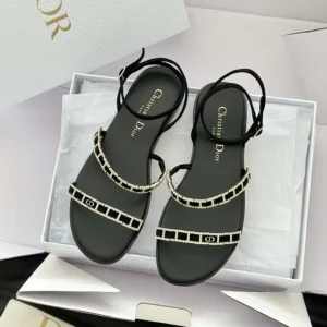 Dior Women Diorissime Sandal Black Suede Goatskin and Silver-Tone Strass