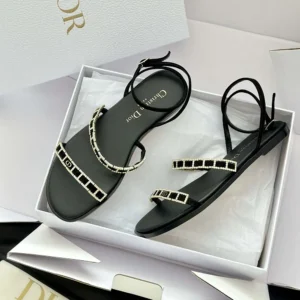 Dior Women Diorissime Sandal Black Suede Goatskin and Silver-Tone Strass
