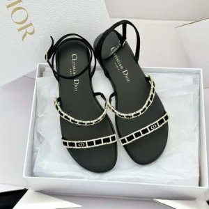 Dior Women Diorissime Sandal Black Suede Goatskin and Silver-Tone Strass