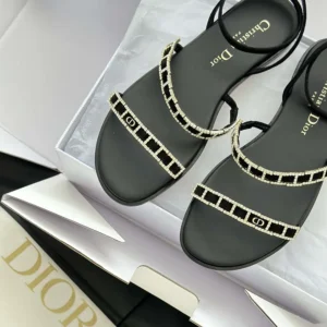 Dior Women Diorissime Sandal Black Suede Goatskin and Silver-Tone Strass