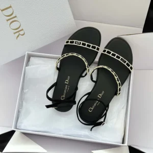 Dior Women Diorissime Sandal Black Suede Goatskin and Silver-Tone Strass