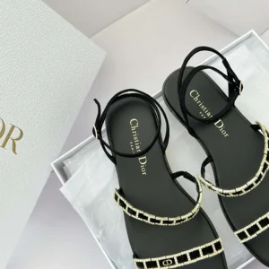 Dior Women Diorissime Sandal Black Suede Goatskin and Silver-Tone Strass