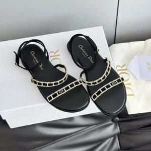 Dior Women Diorissime Sandal Black Suede Goatskin and Silver-Tone Strass