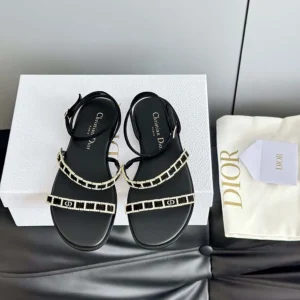 Dior Women Diorissime Sandal Black Suede Goatskin and Silver-Tone Strass