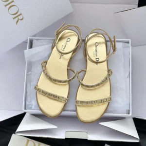 Dior Women Diorissime Sandal Gold-Tone Laminated Lambskin and Silver-Tone Strass