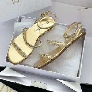 Dior Women Diorissime Sandal Gold-Tone Laminated Lambskin and Silver-Tone Strass