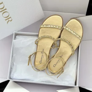 Dior Women Diorissime Sandal Gold-Tone Laminated Lambskin and Silver-Tone Strass