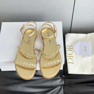 Dior Women Diorissime Sandal Gold-Tone Laminated Lambskin and Silver-Tone Strass