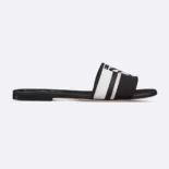 Dior Women Dway Slide Black and White Cotton Embroidered with Christian Dior Papillon Motif