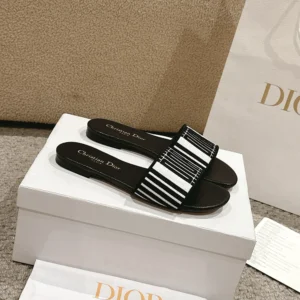 Dior Women Dway Slide Black and White Cotton Embroidered with Dior Graphique Motif