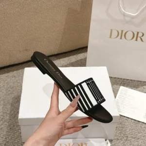 Dior Women Dway Slide Black and White Cotton Embroidered with Dior Graphique Motif