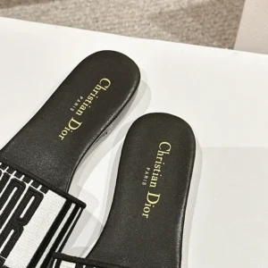Dior Women Dway Slide Black and White Cotton Embroidered with Dior Graphique Motif