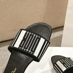 Dior Women Dway Slide Black and White Cotton Embroidered with Dior Graphique Motif