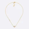 VDior Women Le Nœud de Dior Necklace Gold-Finish Metal with White Resin Pearl and Silver-Tone Crystals