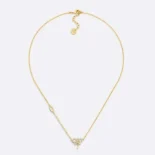 VDior Women Le Nœud de Dior Necklace Gold-Finish Metal with White Resin Pearl and Silver-Tone Crystals