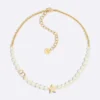 Dior Women Lucky Dior Necklace Gold-Finish Metal and White Resin Pearls