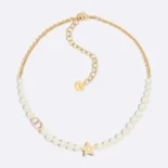 Dior Women Lucky Dior Necklace Gold-Finish Metal and White Resin Pearls