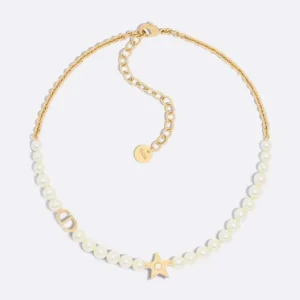 Dior Women Lucky Dior Necklace Gold-Finish Metal and White Resin Pearls