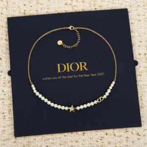 Dior Women Lucky Dior Necklace Gold-Finish Metal and White Resin Pearls