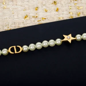 Dior Women Lucky Dior Necklace Gold-Finish Metal and White Resin Pearls