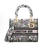 Dior Women Medium Lady D-Lite Bag White Flowers Constellation Embroidery