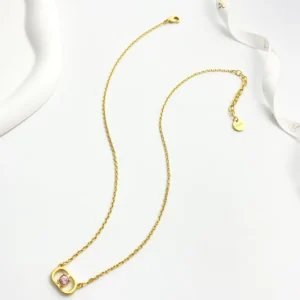 Dior Women Petit CD Jolie Necklace Gold-Finish Metal with Pink Crystal