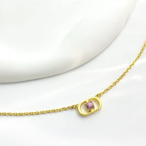 Dior Women Petit CD Jolie Necklace Gold-Finish Metal with Pink Crystal