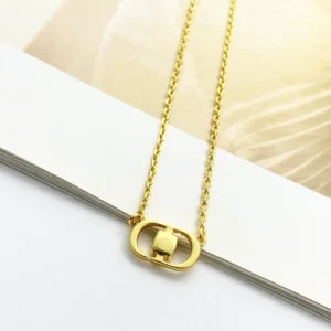 Dior Women Petit CD Jolie Necklace Gold-Finish Metal with Pink Crystal