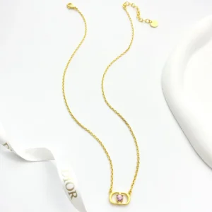 Dior Women Petit CD Jolie Necklace Gold-Finish Metal with Pink Crystal