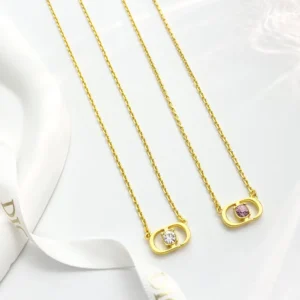 Dior Women Petit CD Jolie Necklace Gold-Finish Metal with Pink Crystal