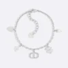 Dior Women Petit CD Lucky Charms Bracelet Silver-Finish Metal with White Resin Pearl and Silver-Tone Crystals
