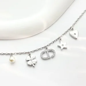 Dior Women Petit CD Lucky Charms Bracelet Silver-Finish Metal with White Resin Pearl and Silver-Tone Crystals